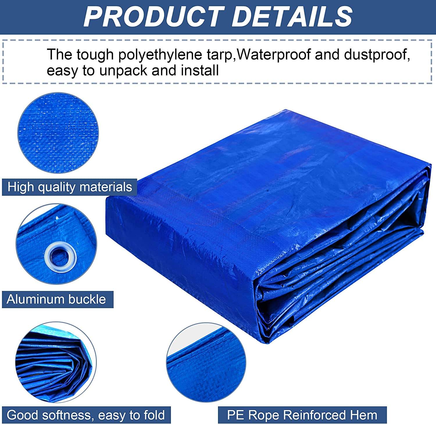 Meijv Blue PE Tarpaulin Waterproof UV Resistant for Outdoor Use