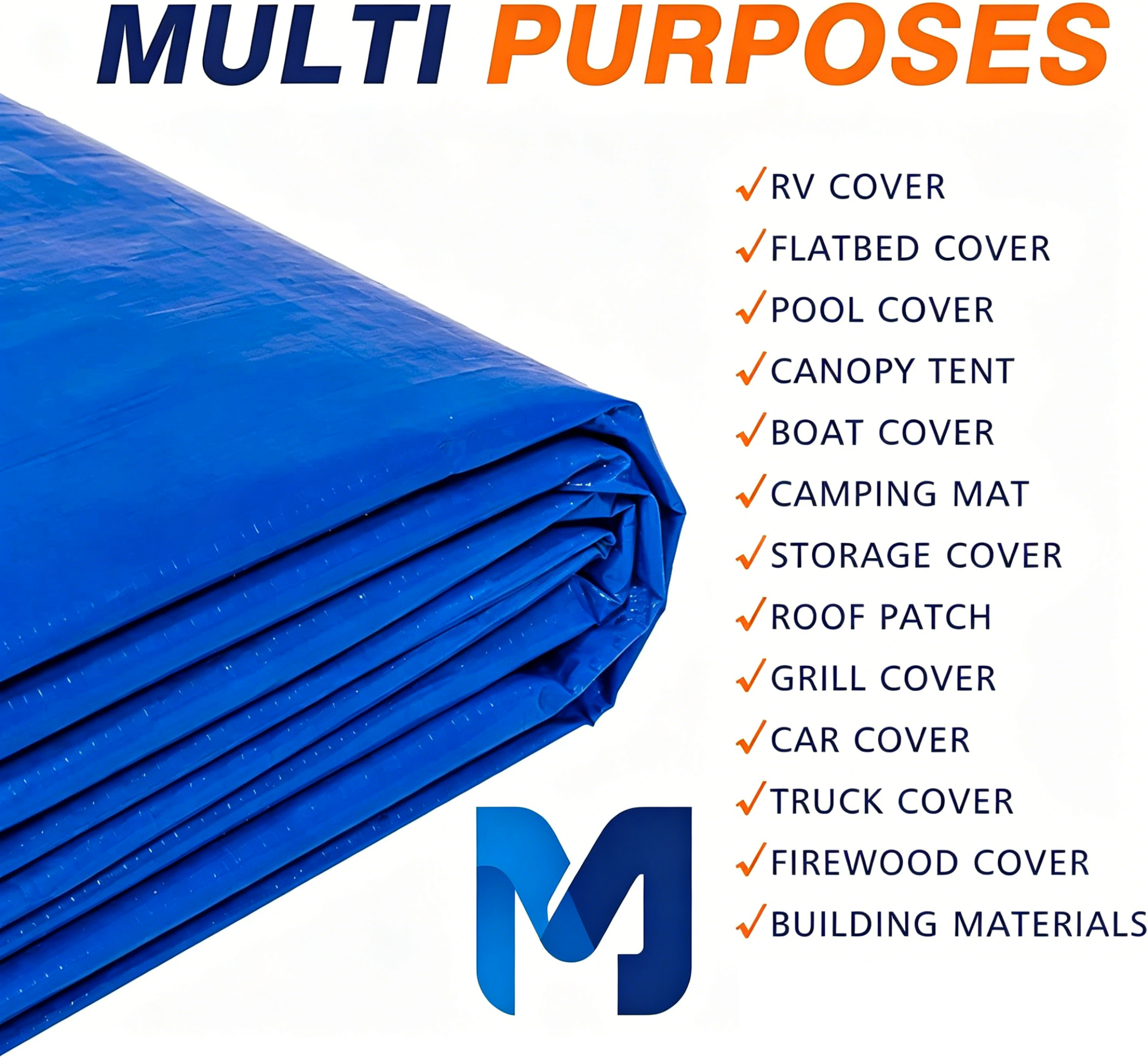Meijv Blue PE Tarpaulin Waterproof UV Resistant for Outdoor Use