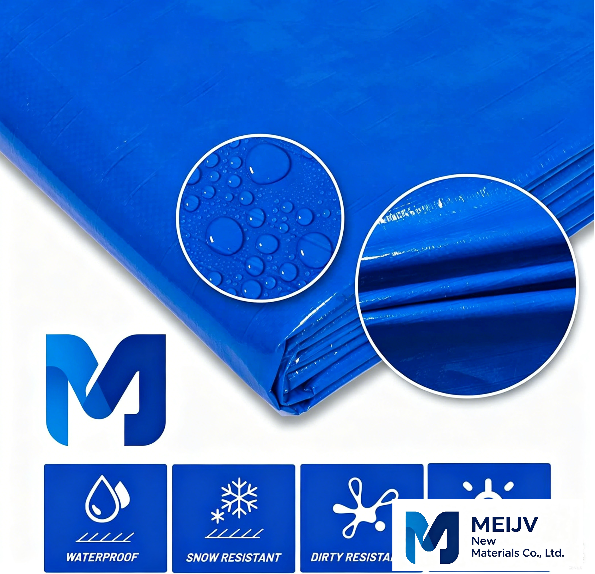 Meijv Blue PE Tarpaulin Waterproof UV Resistant for Outdoor Use