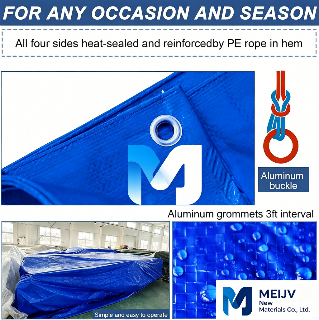 Meijv Blue PE Tarpaulin Waterproof UV Resistant for Outdoor Use