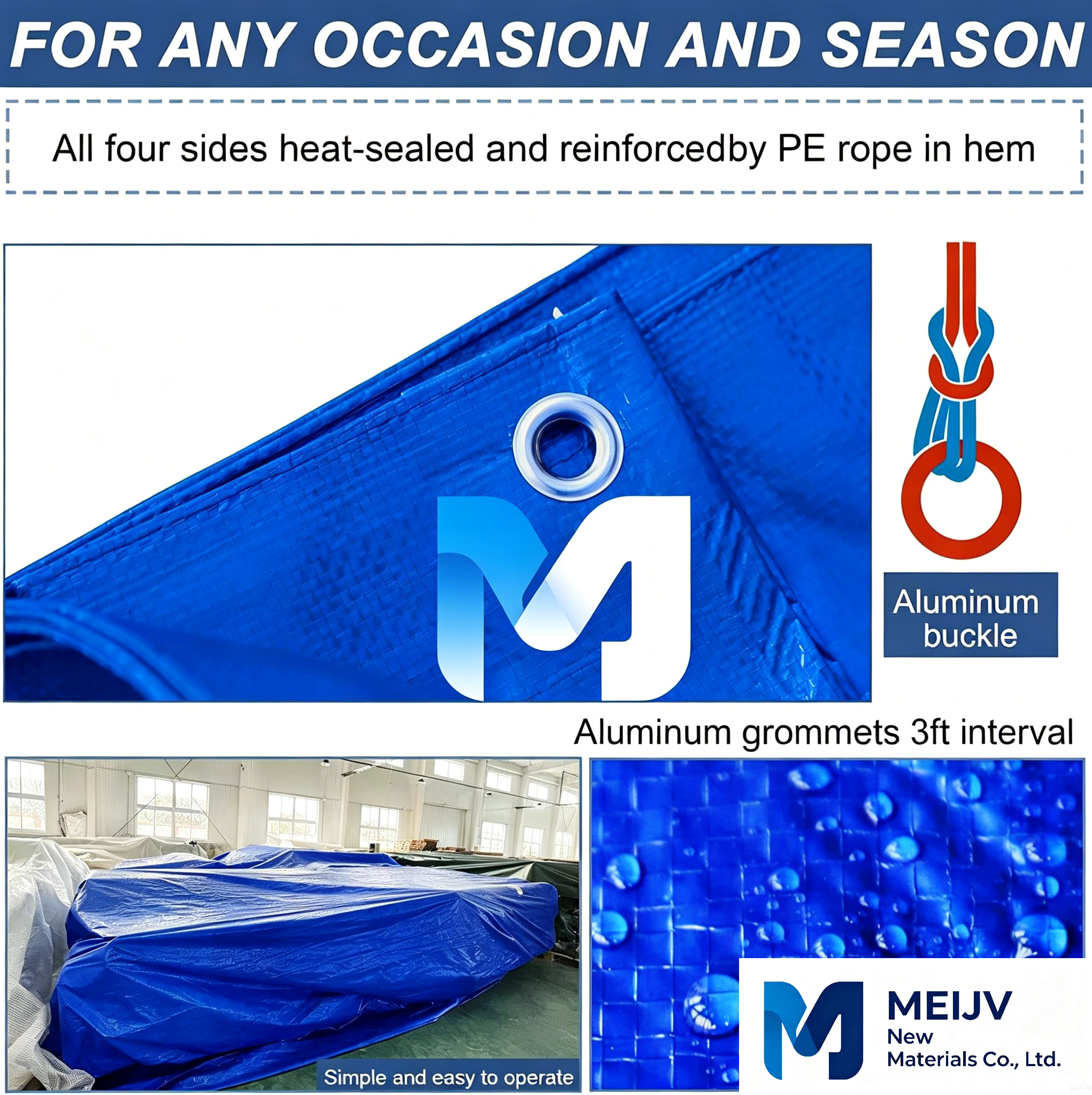 Meijv Blue PE Tarpaulin Waterproof UV Resistant for Outdoor Use